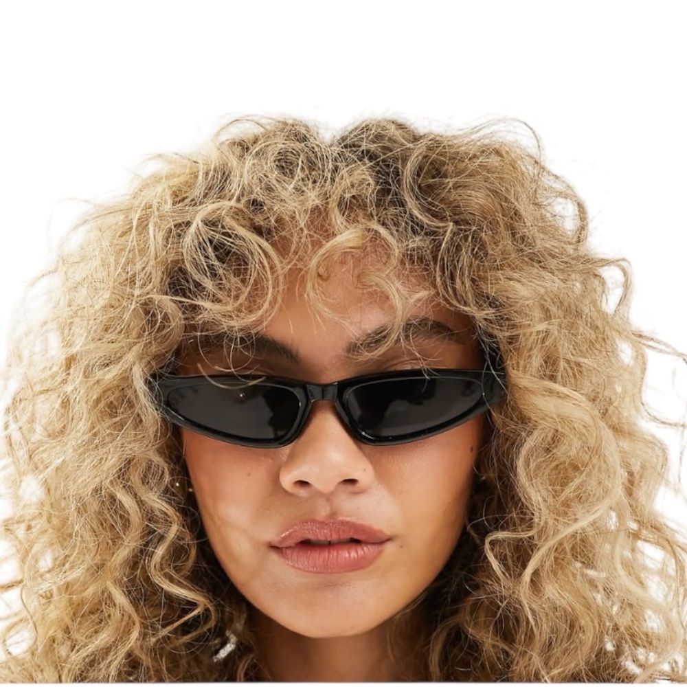 Dr. Peeper dark tinted slim angular sunglasses in black with gray peepers case